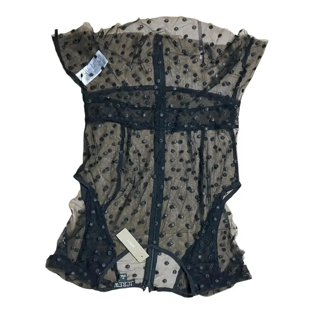 J Crew Blouse Womens Black‎ Cap Sleeve Top Dotted Tulle Sheer Polka Dot Size 00